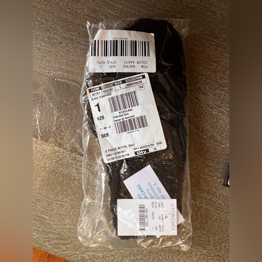 J. Crew Crewcuts Black Panda Bear Paw Mittens NWT - Picture 2 of 6
